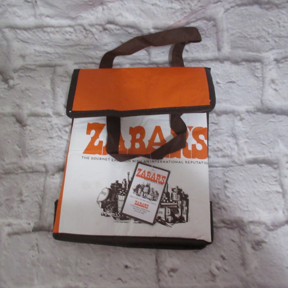 Zabar's Insulated Tote Bag lunch bag White Orange NEW Zipper Reusable Cooler